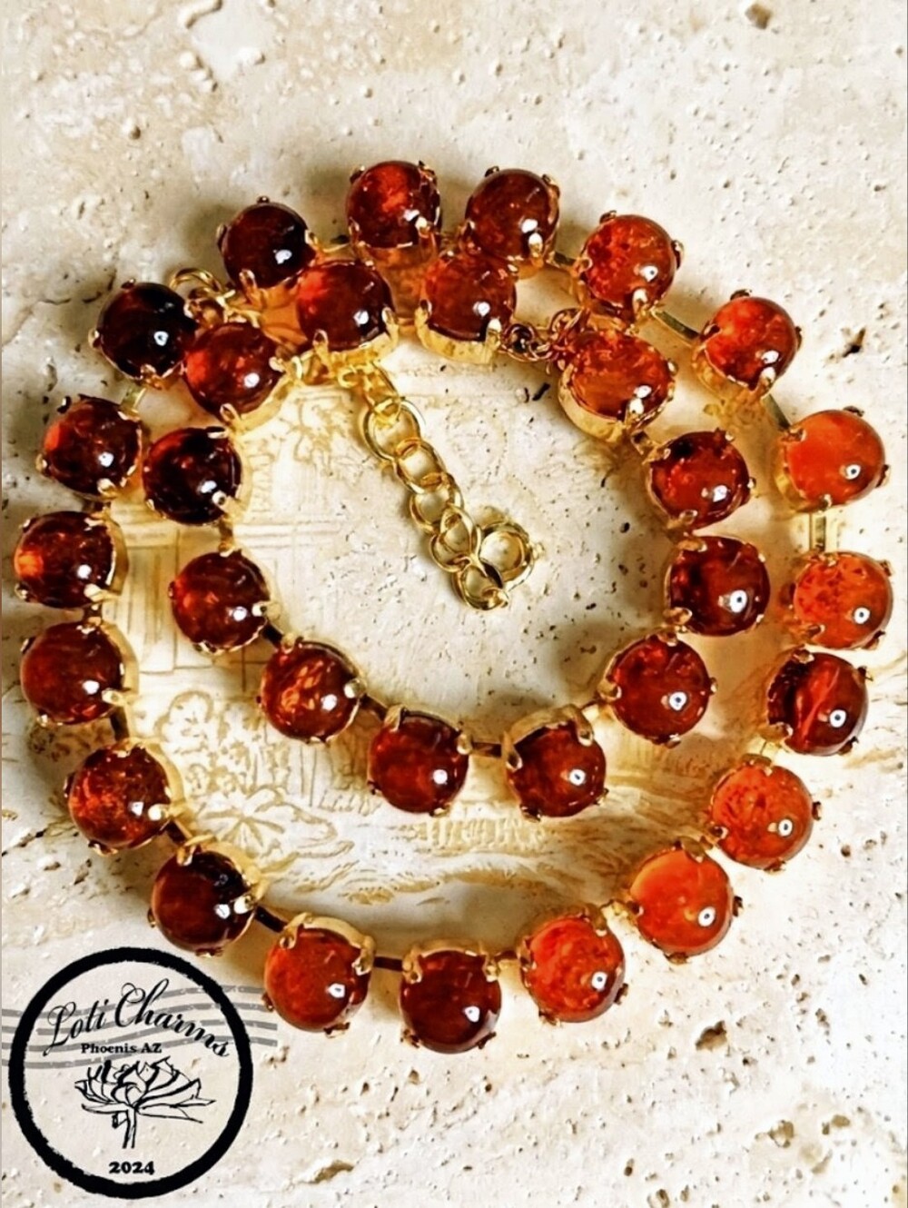 Natural Hessonite Garnet Necklace & Earrings in 14K Gold Plated or Silver Plated